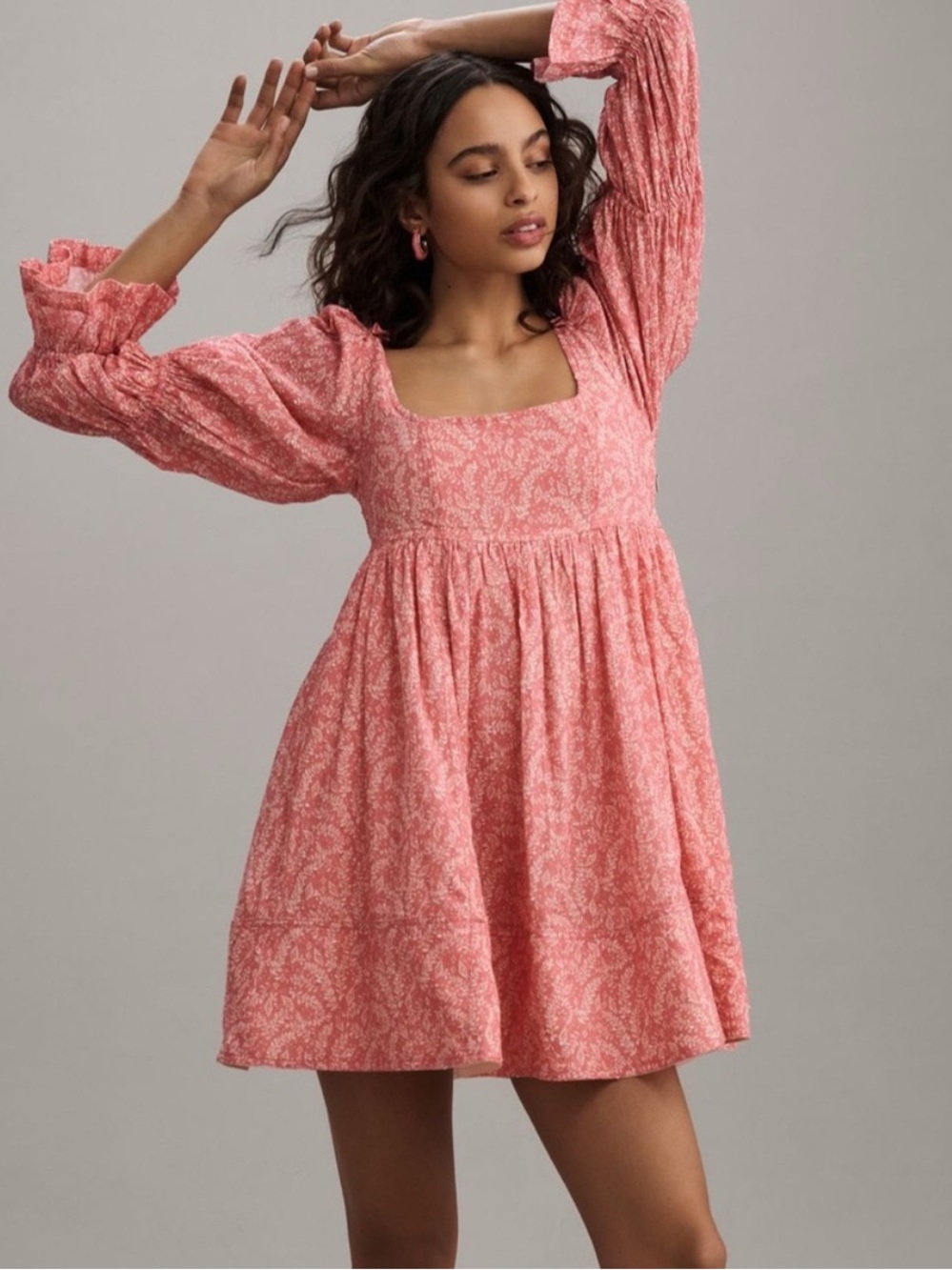 Anthropologie Pilcro Long Sleeve Babydoll Mini Dress in Pink - Size M